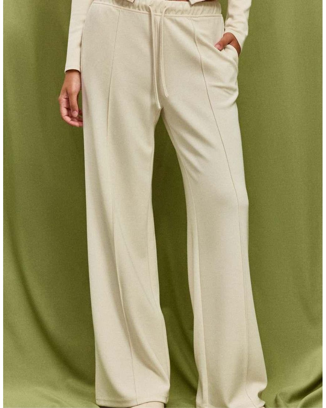 Stradivarius Green Petite Soft-touch Wide-leg jogger Trousers With Front Seam Detail