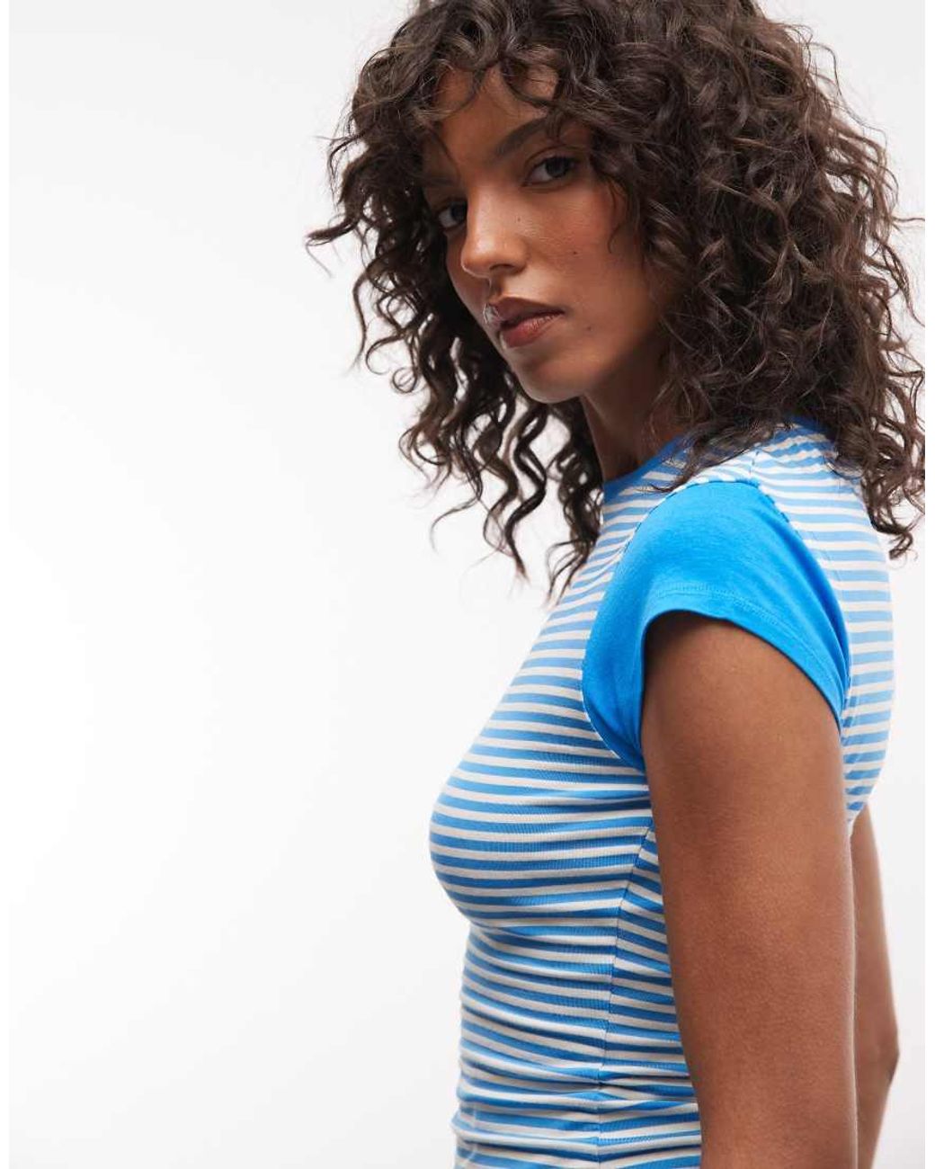 Reclaimed Vintage Blue Striped Cap Sleeve Tee