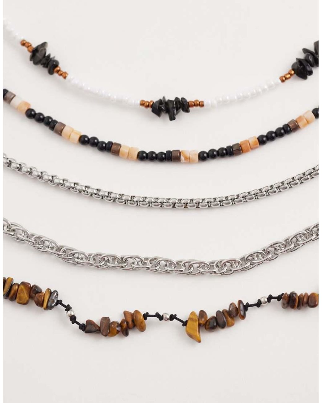ASOS Set Van 5 Armbanden Met Tijgeroog En Obsidiaan Steentjes En Rocailles in het White voor heren