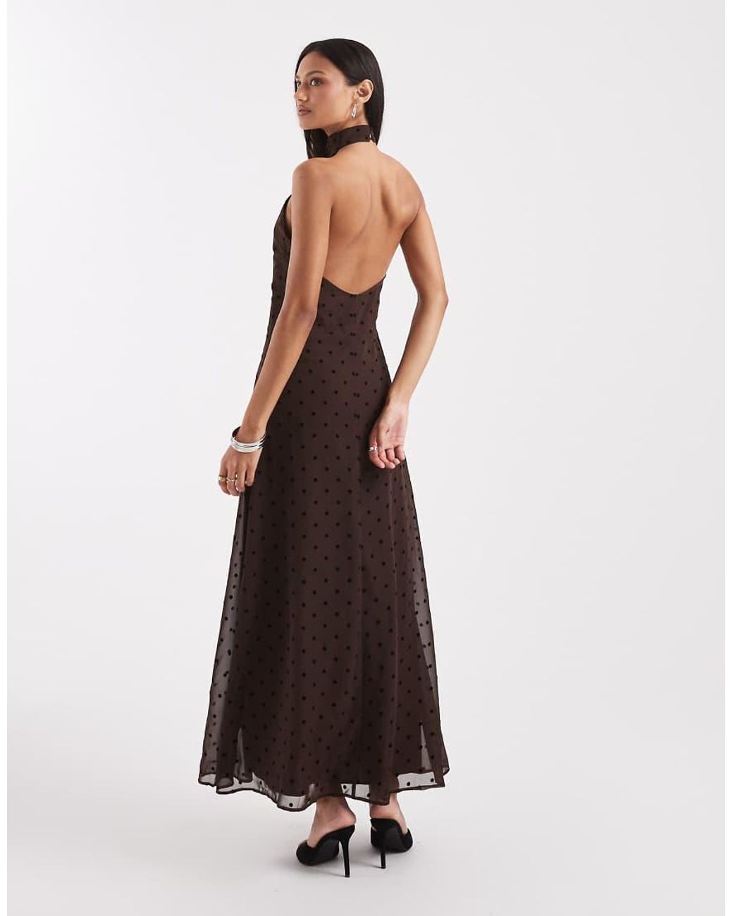 ASOS Brown Chiffon High Neck Maxi Dress