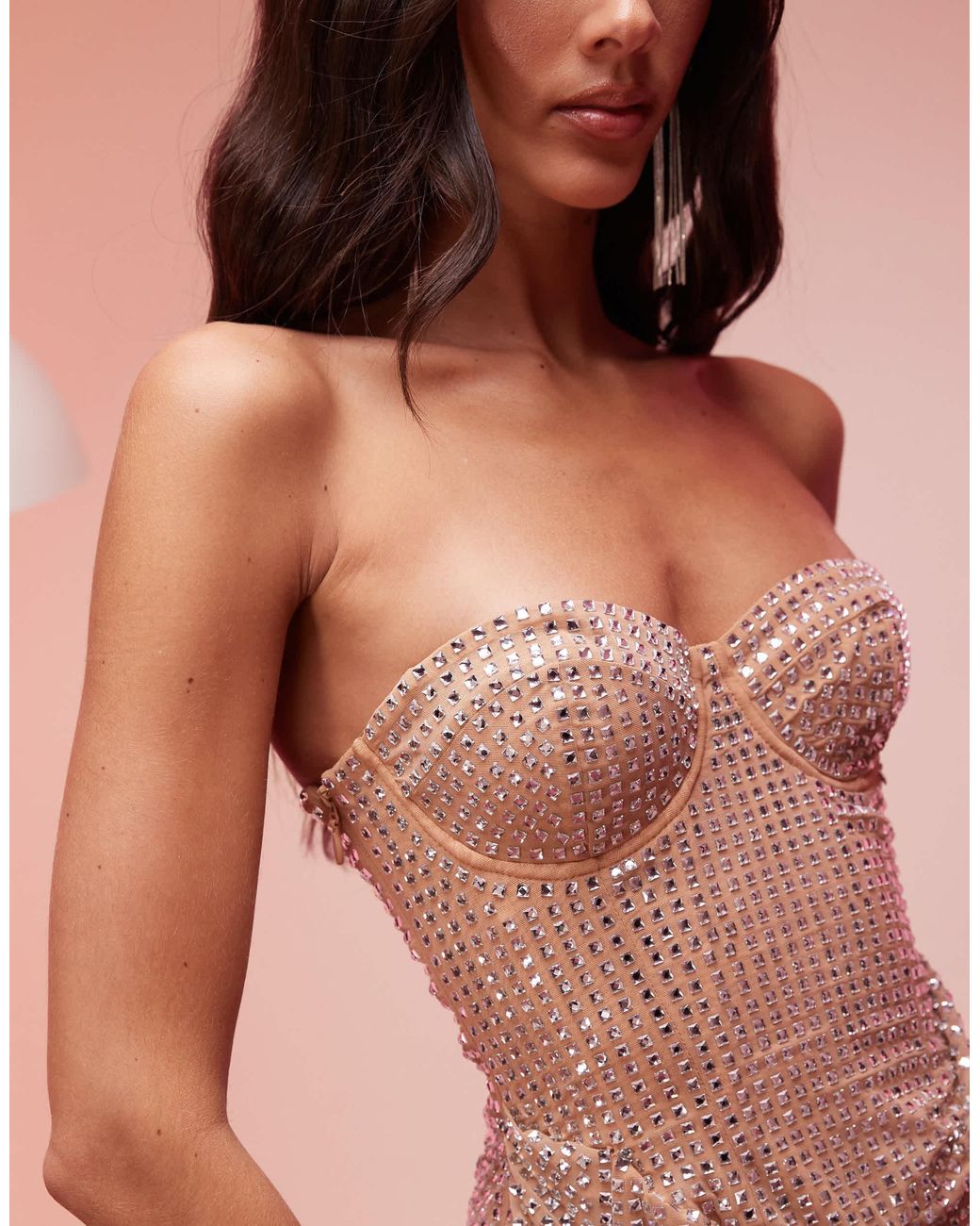 embellished draped corset mini dress Oh Polly Azelie in Natural class::Evening Dress quality blend of polyester Buy Adrianna Papell Brown Azelie embellished Size:AU 14 (US 10)