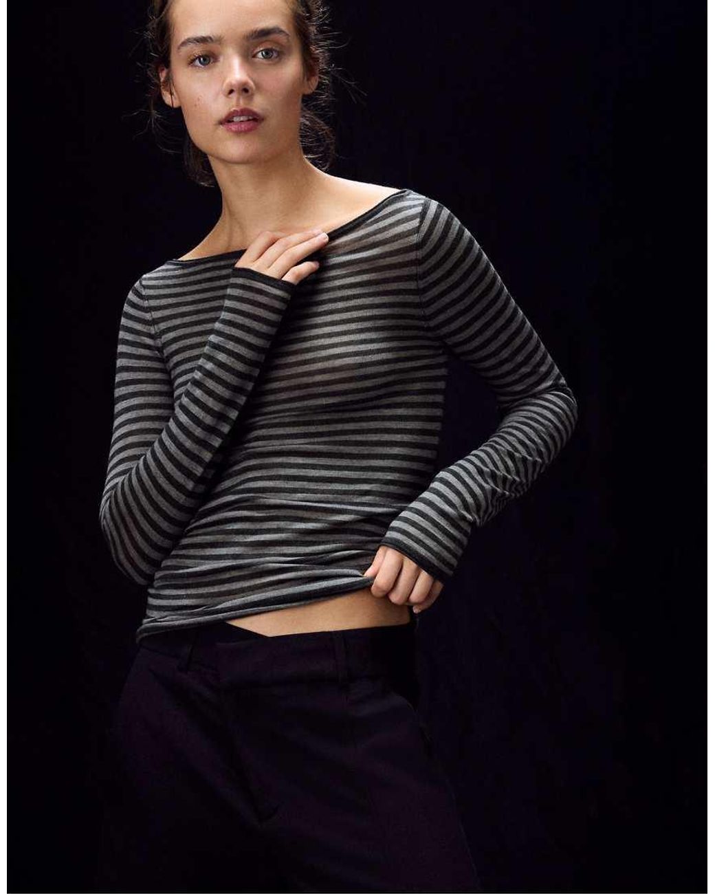 Stradivarius Blue Wool And Silk Boat-neck Sweater