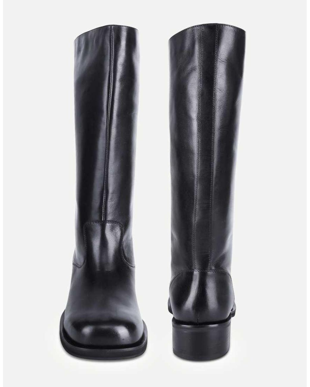 OFF THE HOOK Black Helia Leather Block Heel Knee High Boots