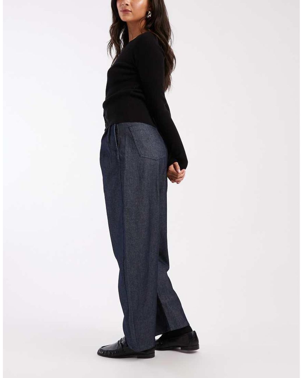ASOS Blue High Rise Barrel Jean With Seam Detailing