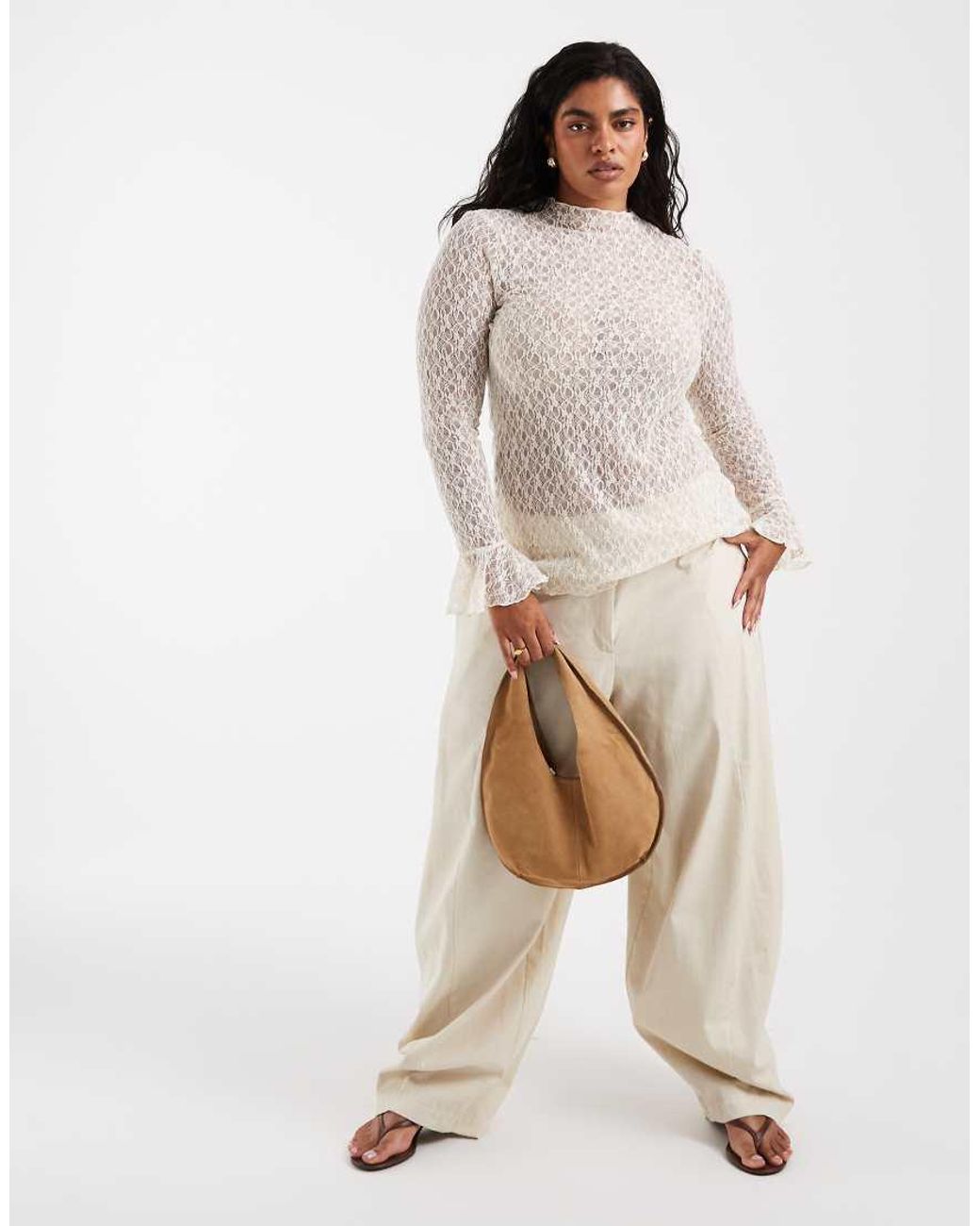 Vero Moda Brown Bell Sleeve Lace Top