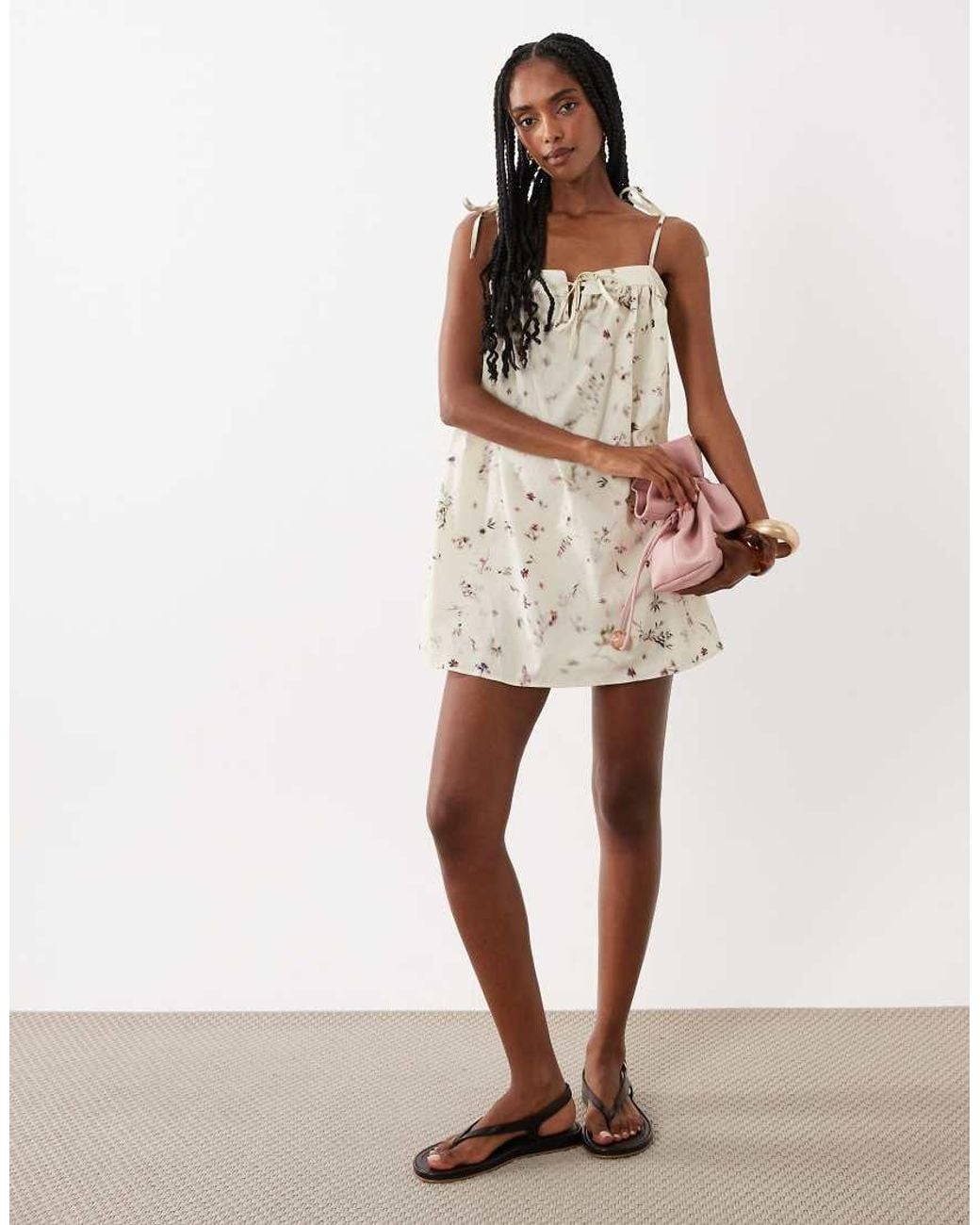 ASOS Natural Cotton Tie Front Babydoll Dress