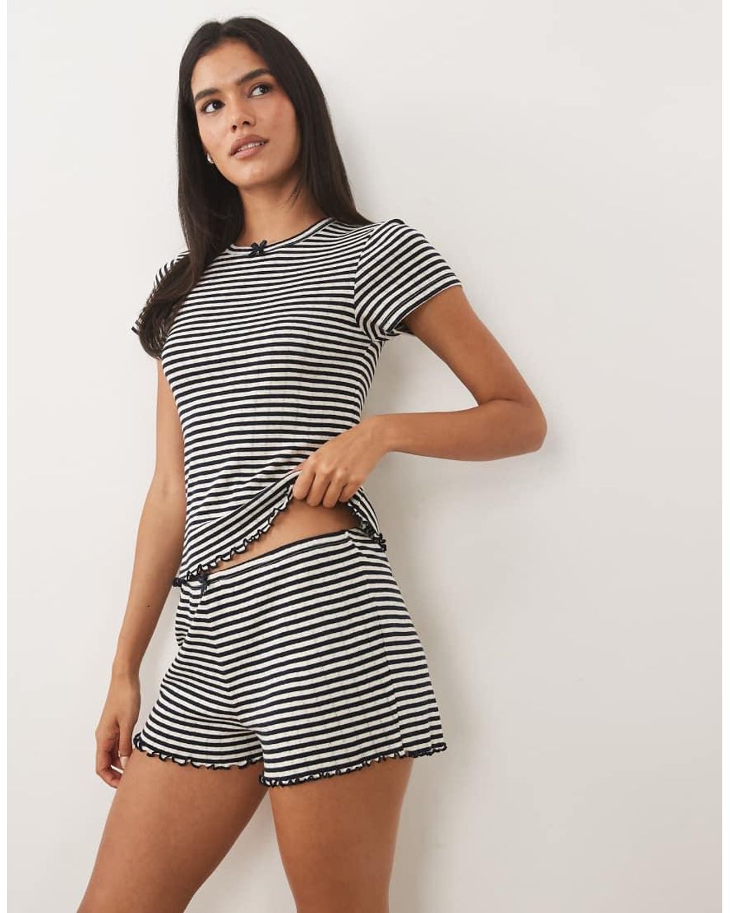 ASOS Gray Striped Pointelle Pajama Shorts