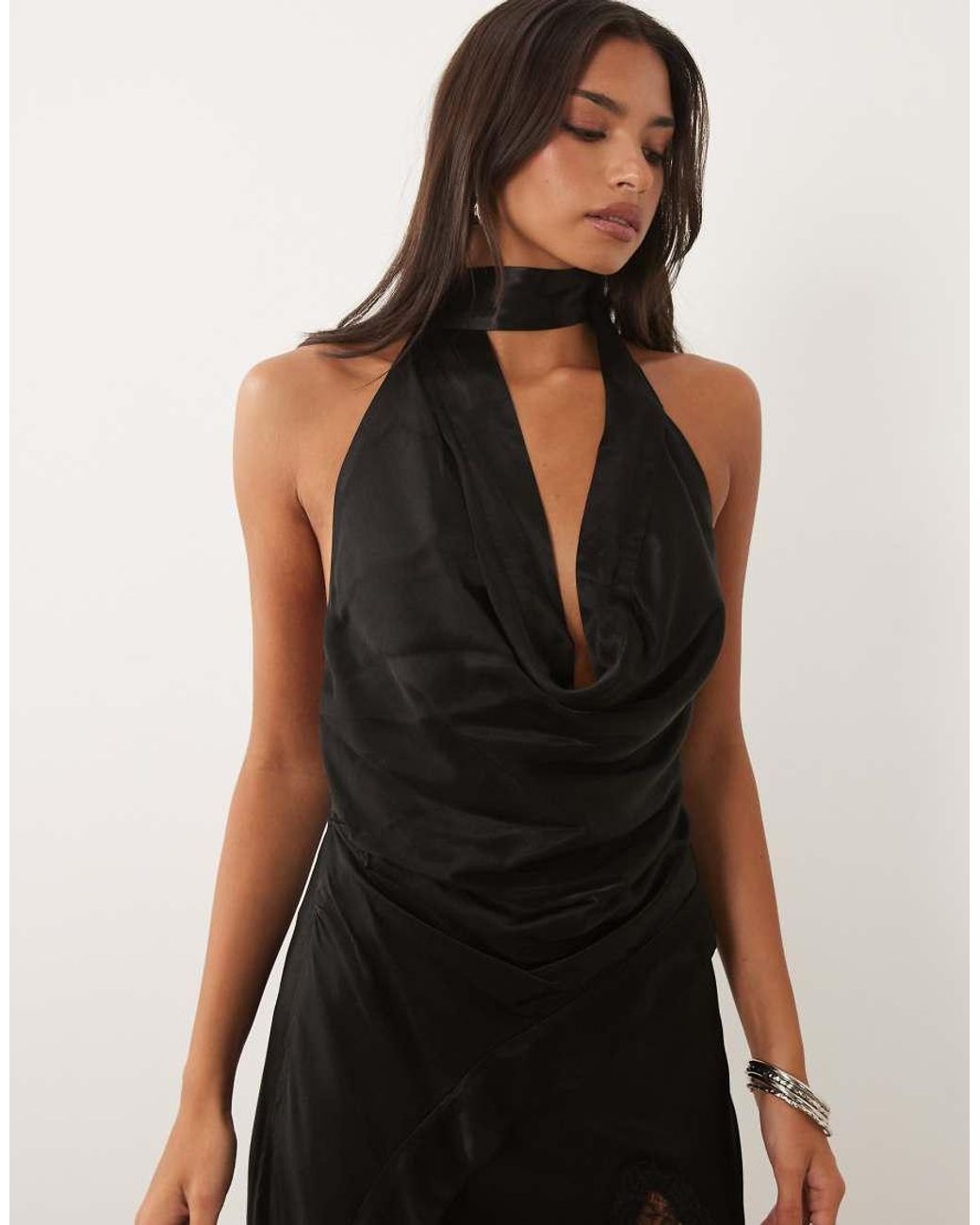Bardot Natural Celine Satin Drape Plunge Neck Top Co-Ord