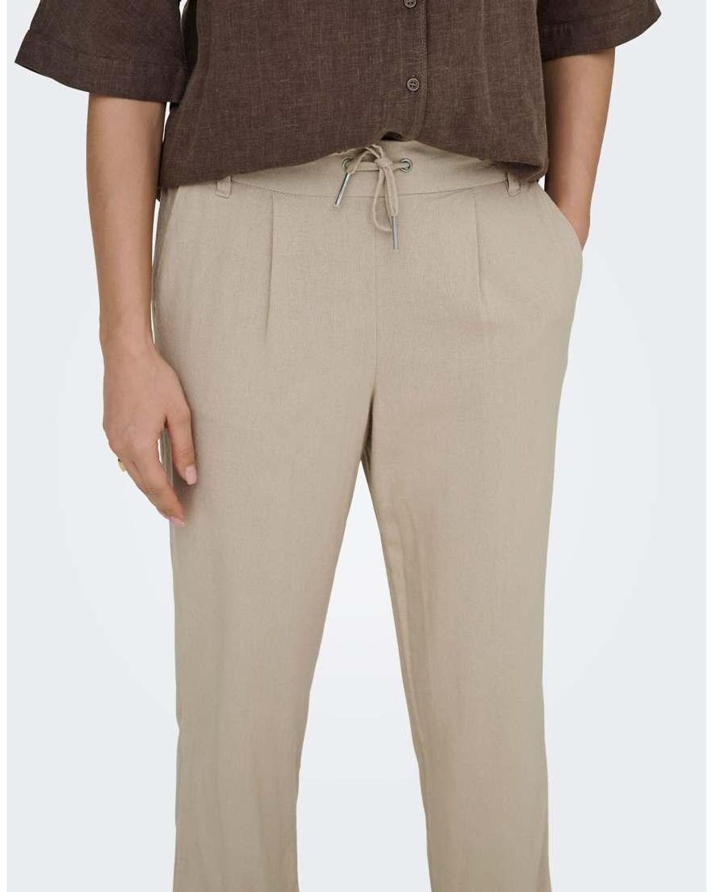 ONLY Natural Goa-poptrash Regular Fit Linen Blend Trousers