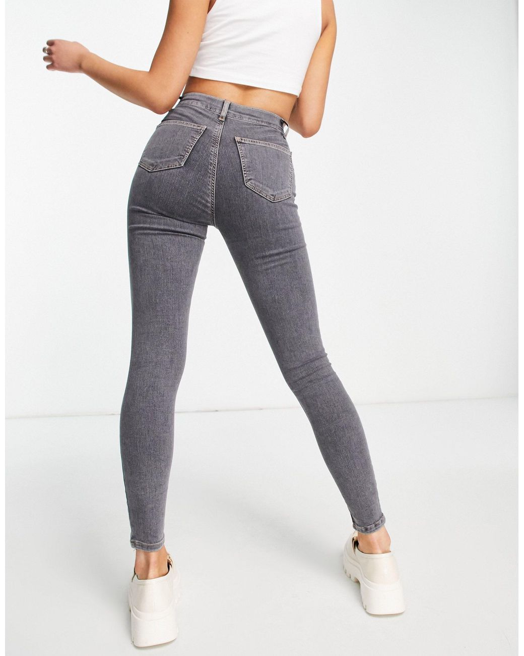 TOPSHOP Denim Joni Jeans in Grey (Gray) | Lyst