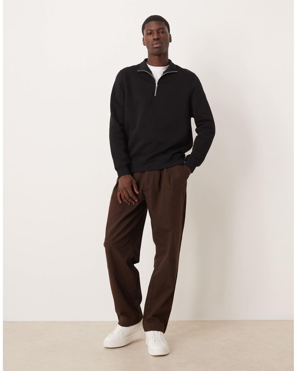 ASOS Black Essentials Quarter Zip Sweatshirt for men