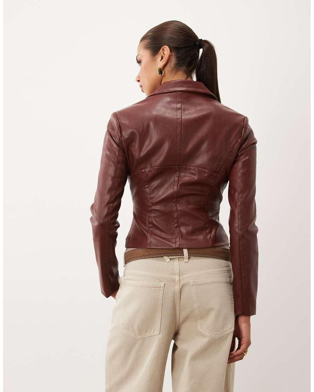 Lioness Natural Merci 90s Faux Leather Corset Seam Detail Fitted Jacket