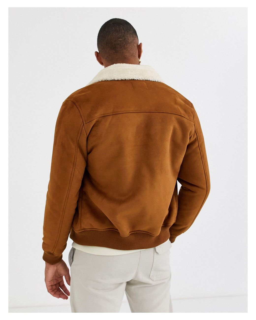 Bershka Lined Faux Suede Jacket With Contrast Collar In Tan in Brown for  Men | Lyst