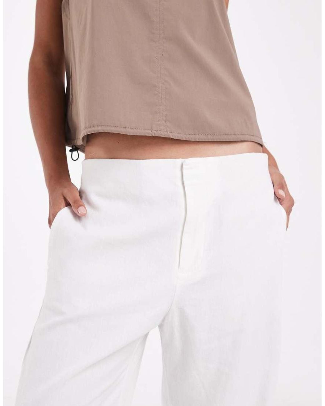 Gap White Straight Cropped Linen Mix Trouser