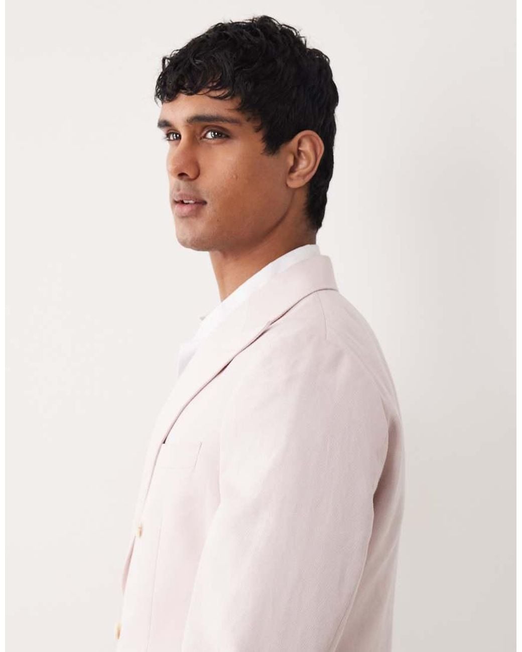 ASOS Pink Slim Linen Rich Double Breasted Suit Jacket for men