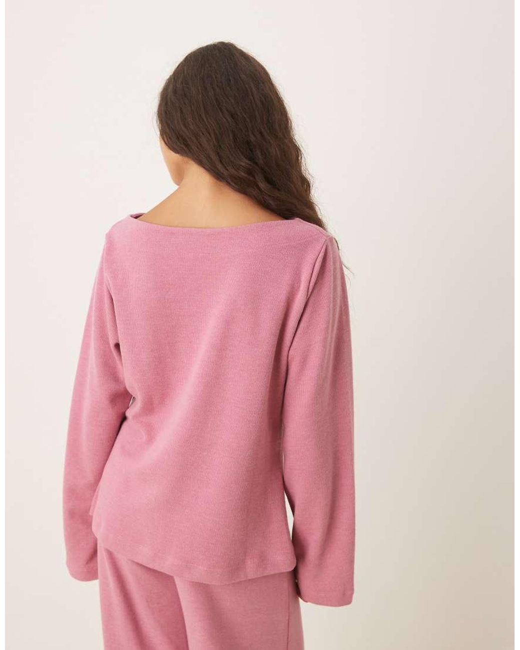 ASOS Pink Supersoft Off Shoulder Knot Detail Long Sleeve Top