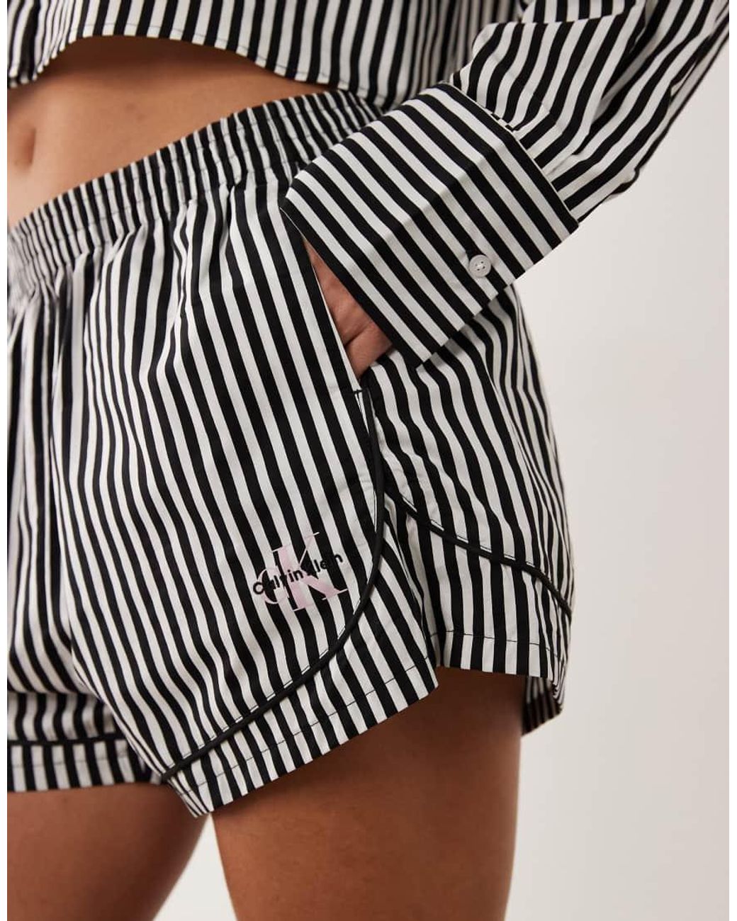Calvin Klein Gray Poplin Stripe Track Short Co-Ord