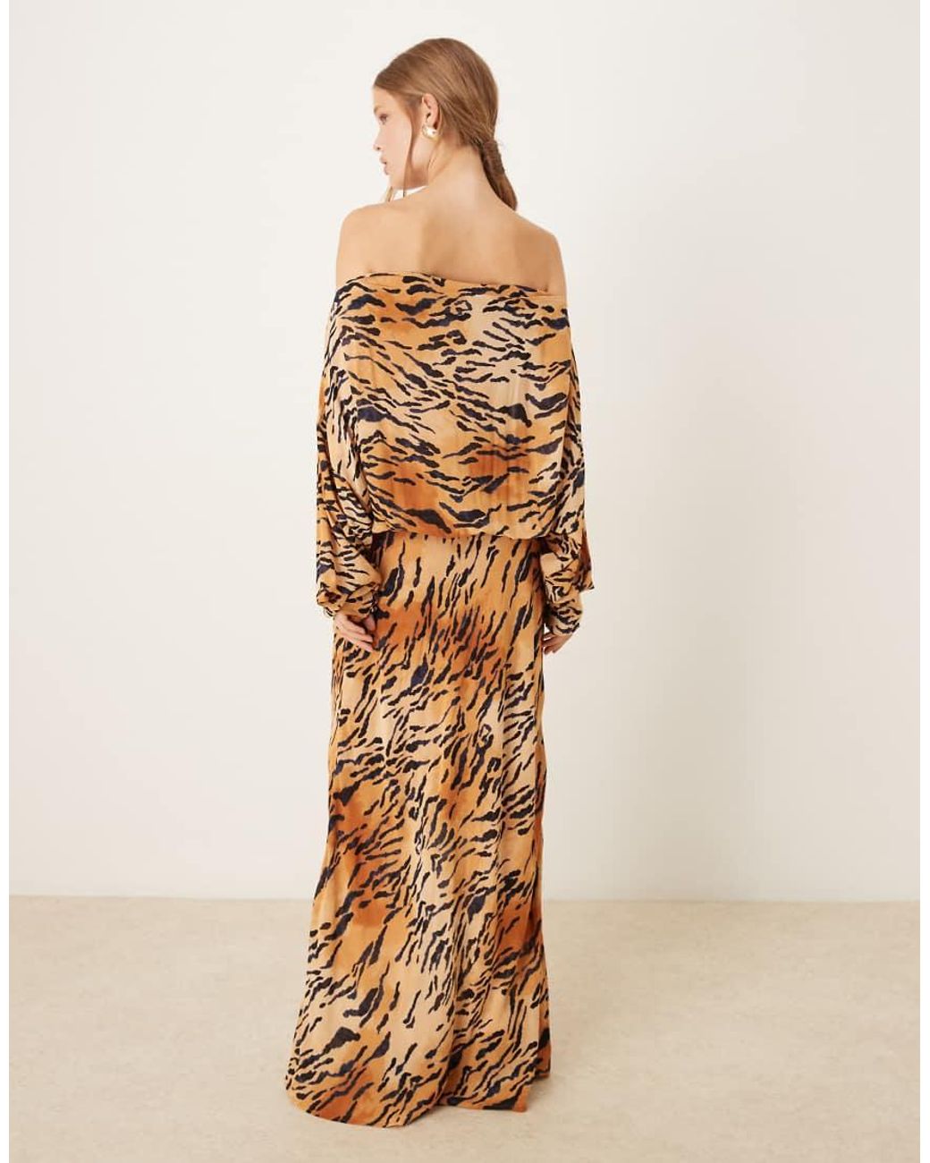 Never Fully Dressed Natural Plisse Off Shoulder Maxi Dress