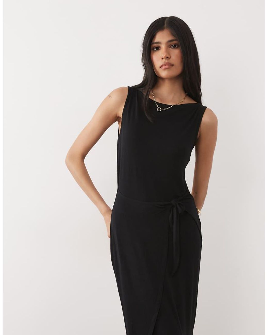 ASOS Natural Sleeveless With Wrap Detail Midi Dress