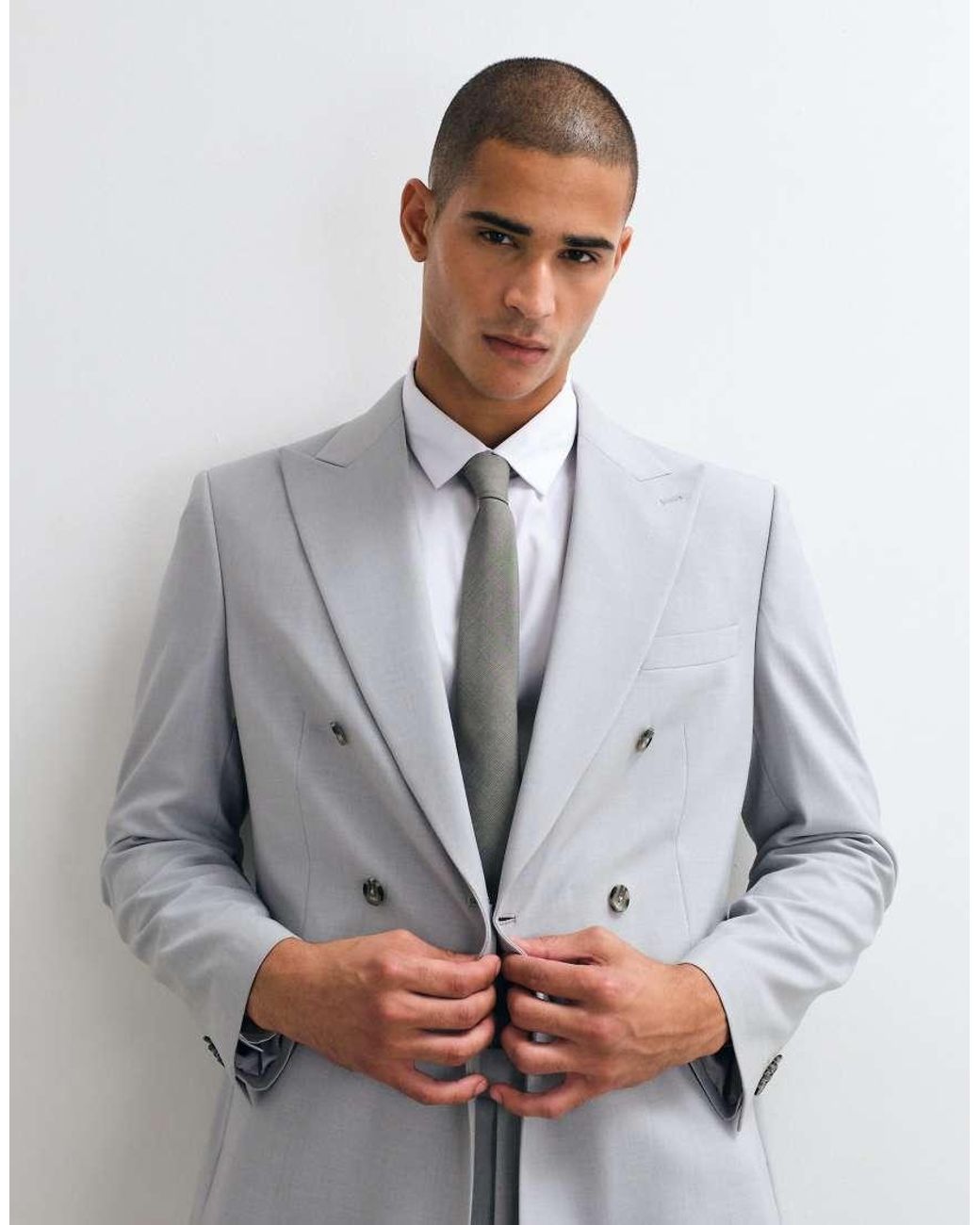 ASOS Slim Double Breasted Colbert in het White voor heren