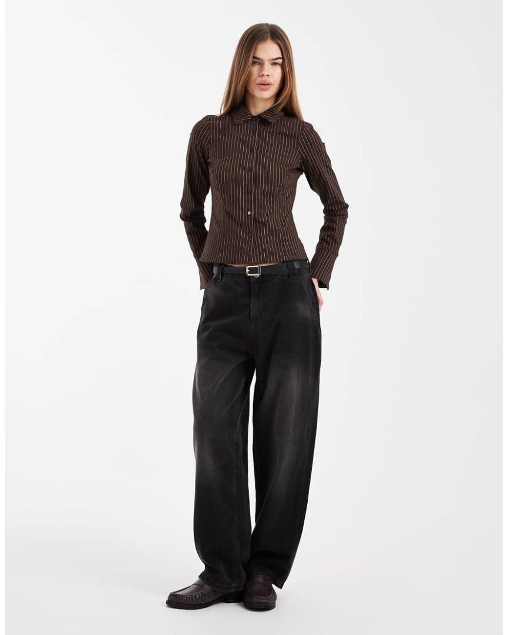 New Look Black Bengaline Stripe Fitted Shirt