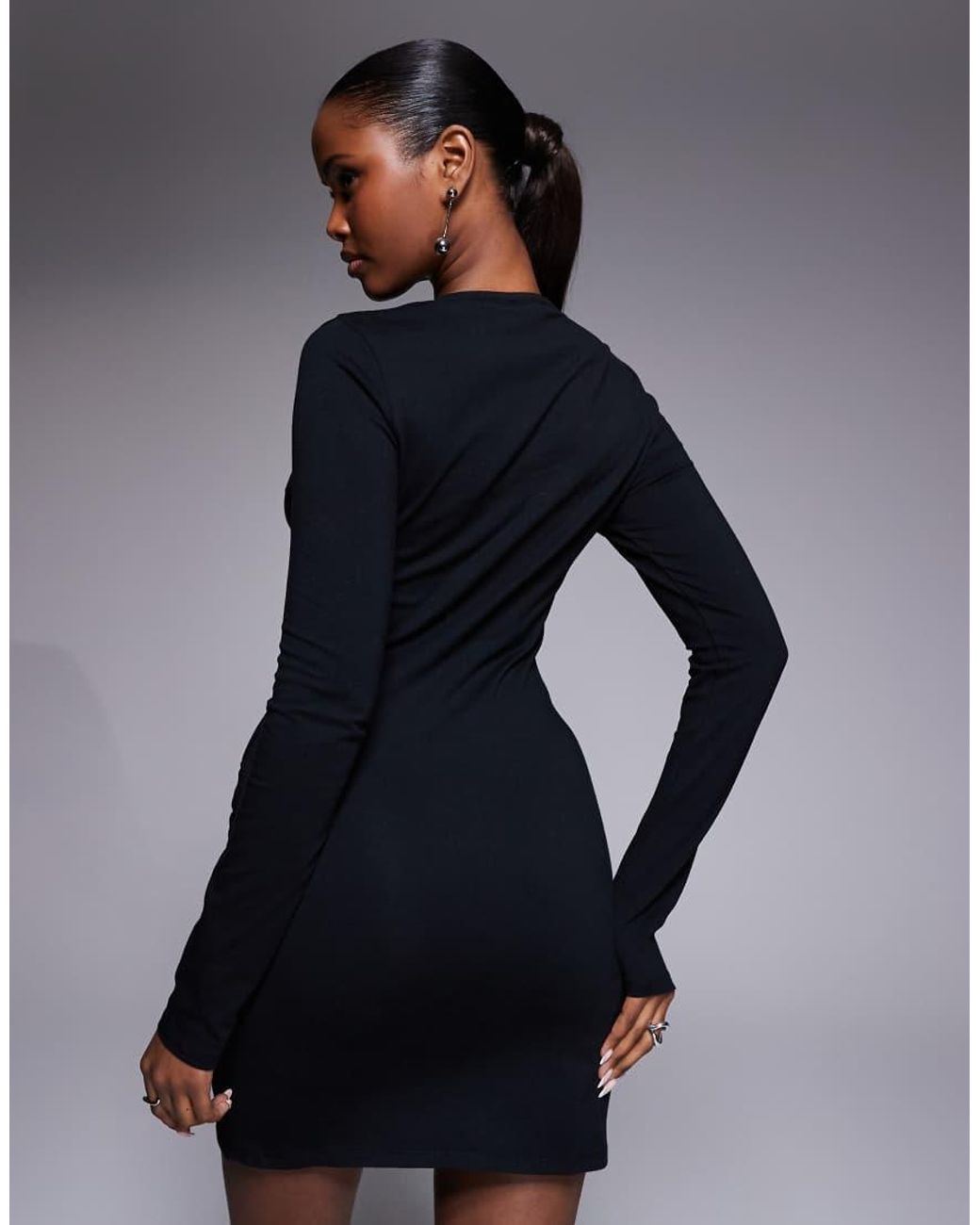 ASOS Blue Long Sleeve Mini Dress With Ruching Side Split Detail