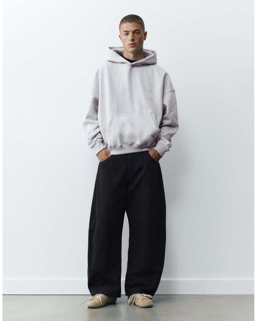 Pull&Bear Gray Boxy Fit Hoodie for men