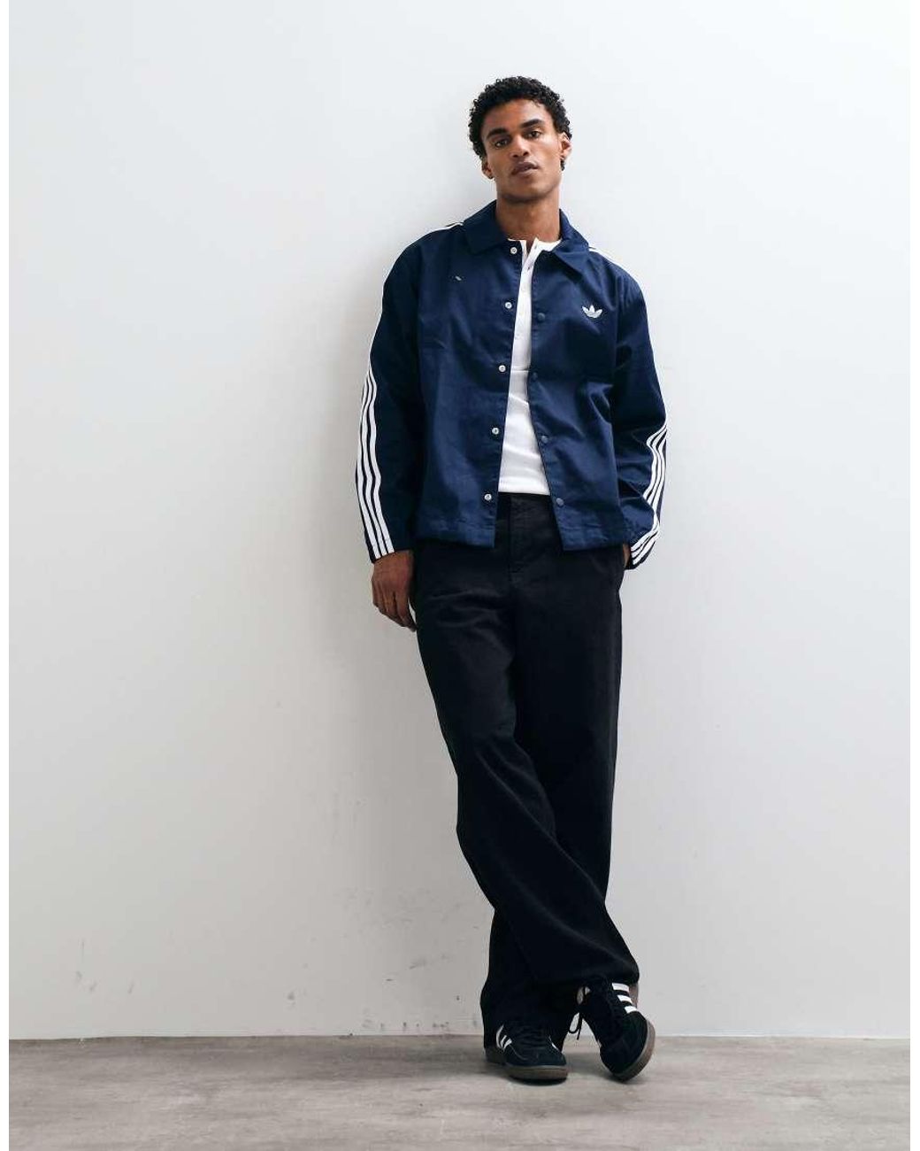 Adidas Originals Blue Three Stripe Coach Jacket for men