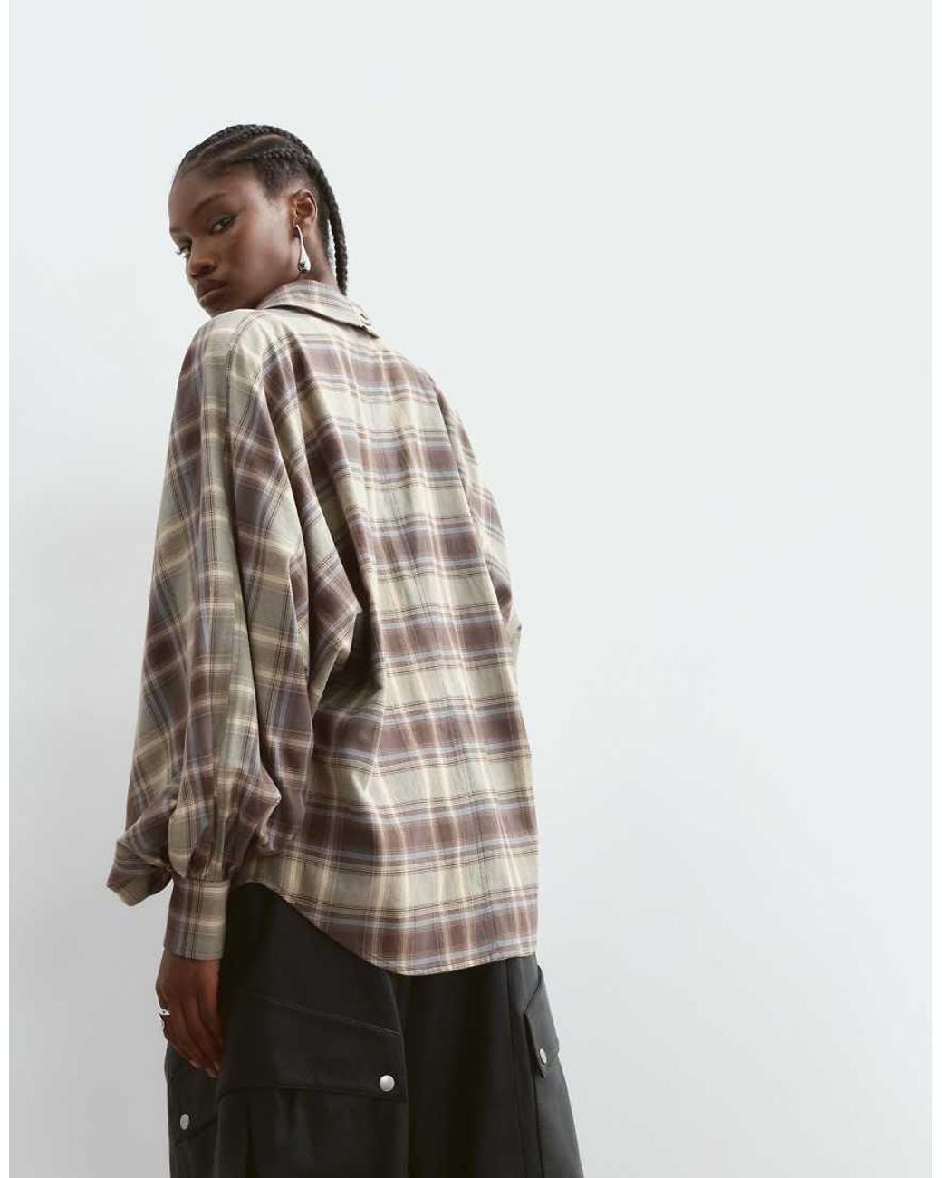 ARRANGE Brown Premium Structured Balloon Sleeve Shirt