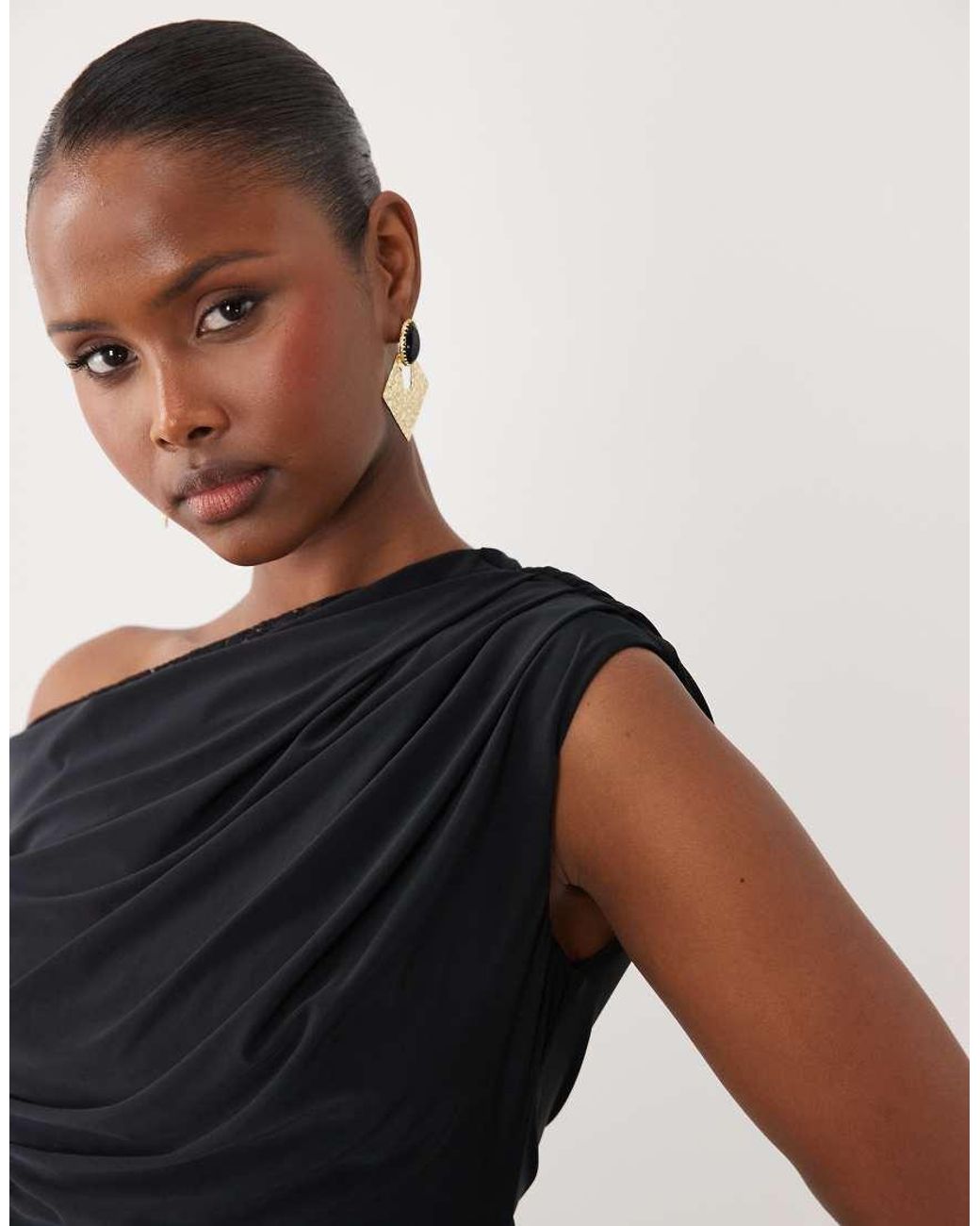 ASOS Black Slinky Lace Trim One Shoulder Mini Dress