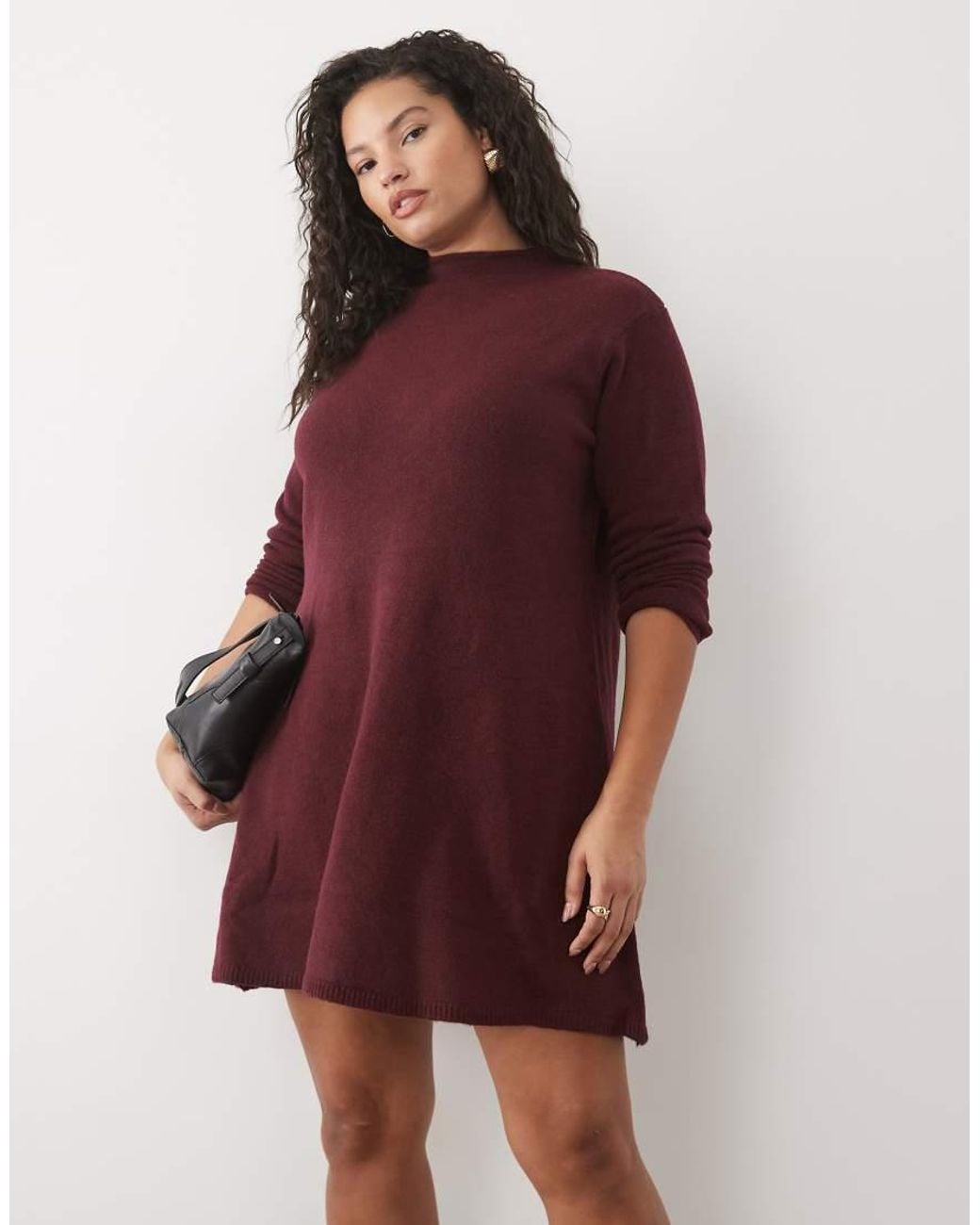 Pieces Plus Red Pieces Curve Long Sleeve Knitted Mini Dress