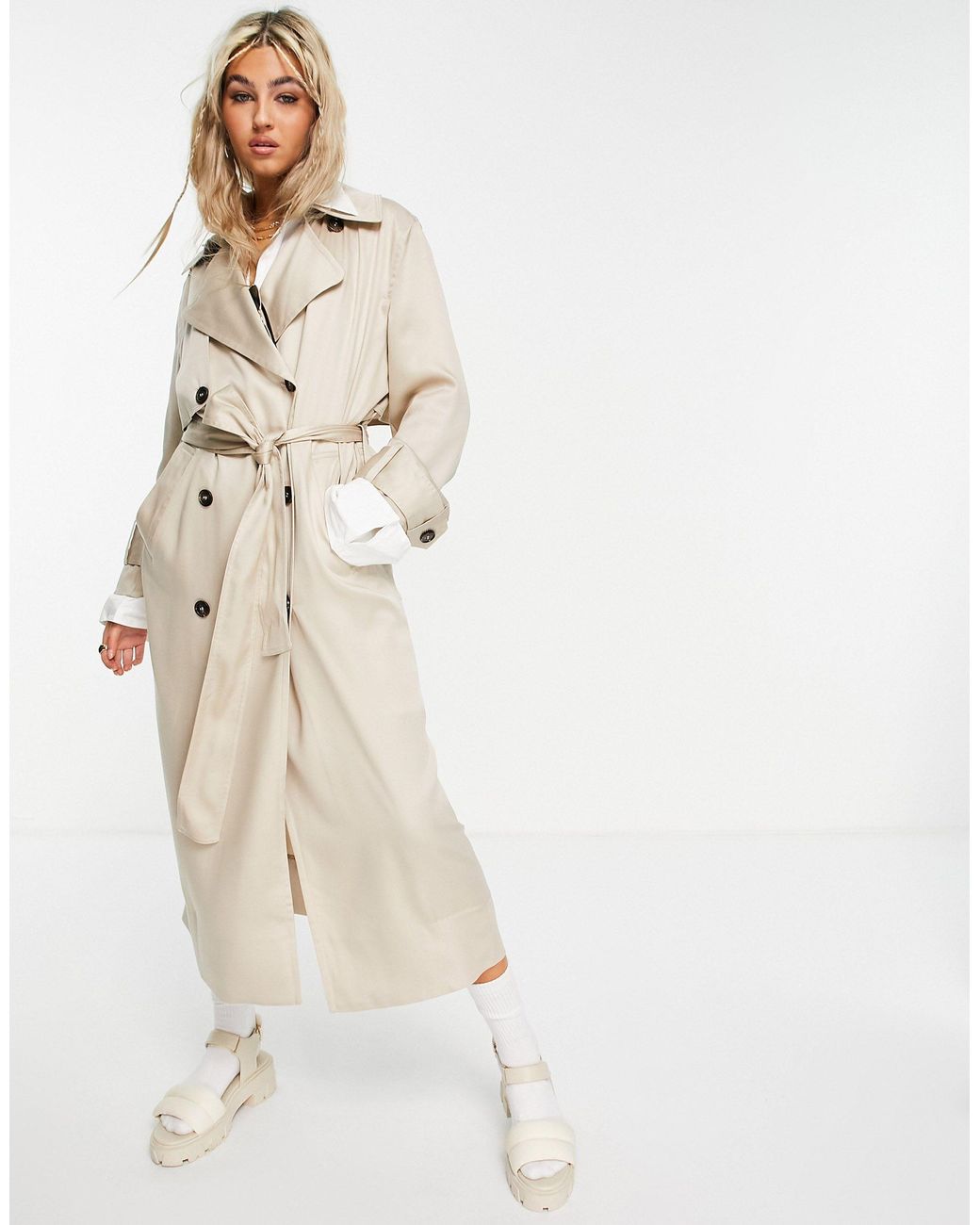 Weekday Cassidy Trench Coat in White | Lyst UK