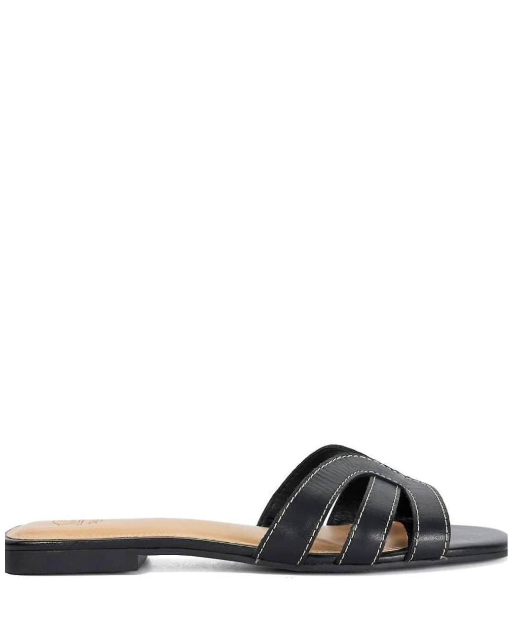 Dune Black Larrissa Flat Leather Slip On Sandals