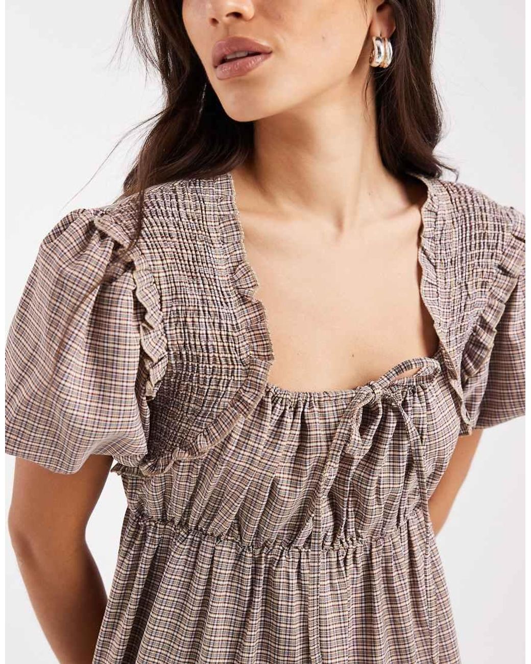 Daisy Street Brown Puff Sleeve Tiered Maxi Dress