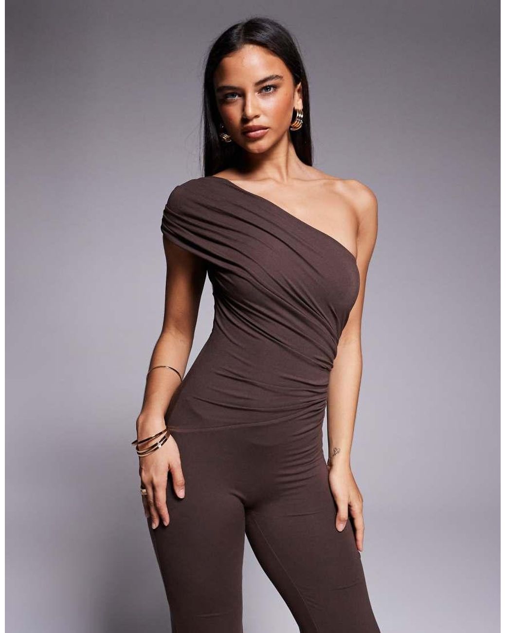Oh Polly Purple Asymmetric Shoulder Jumpsuit