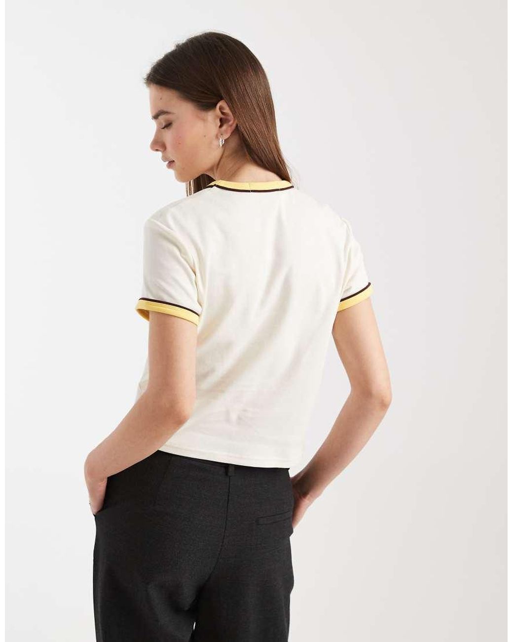 Fred Perry White Piped Seams Logo V Neck T-Shirt
