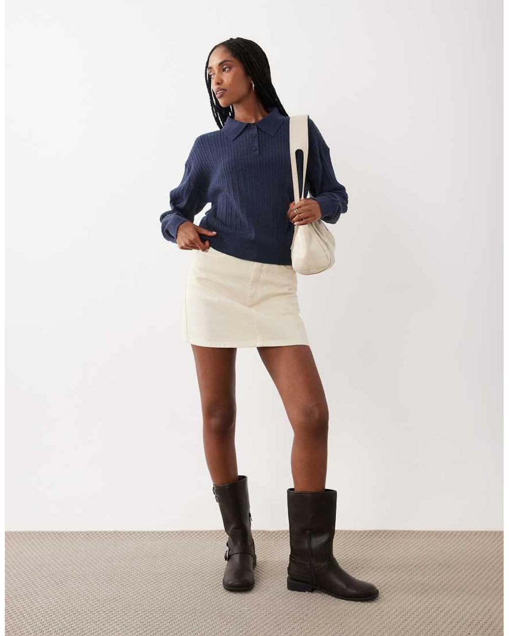 Cotton On Blue Boxy Long Sleeve Polo Knit Top