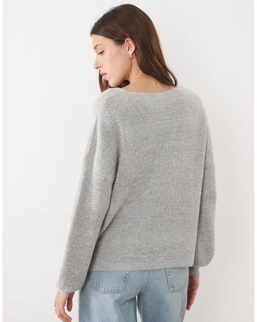 Pull col v Threadbare en coloris Gray