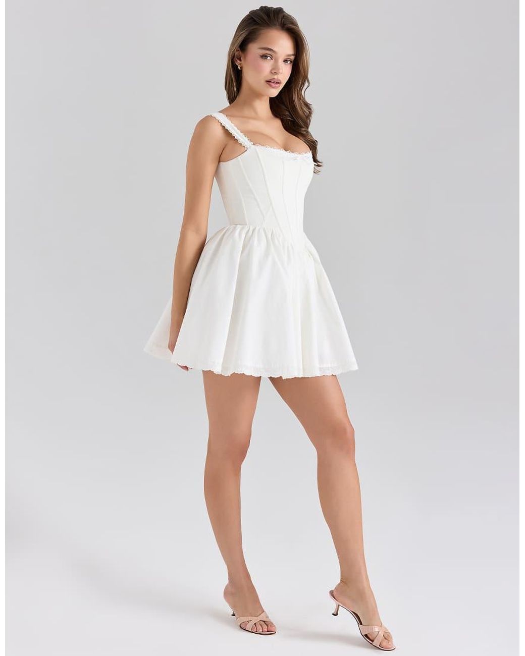 House Of Cb White Ami Stretch Cotton Corset Mini Dress