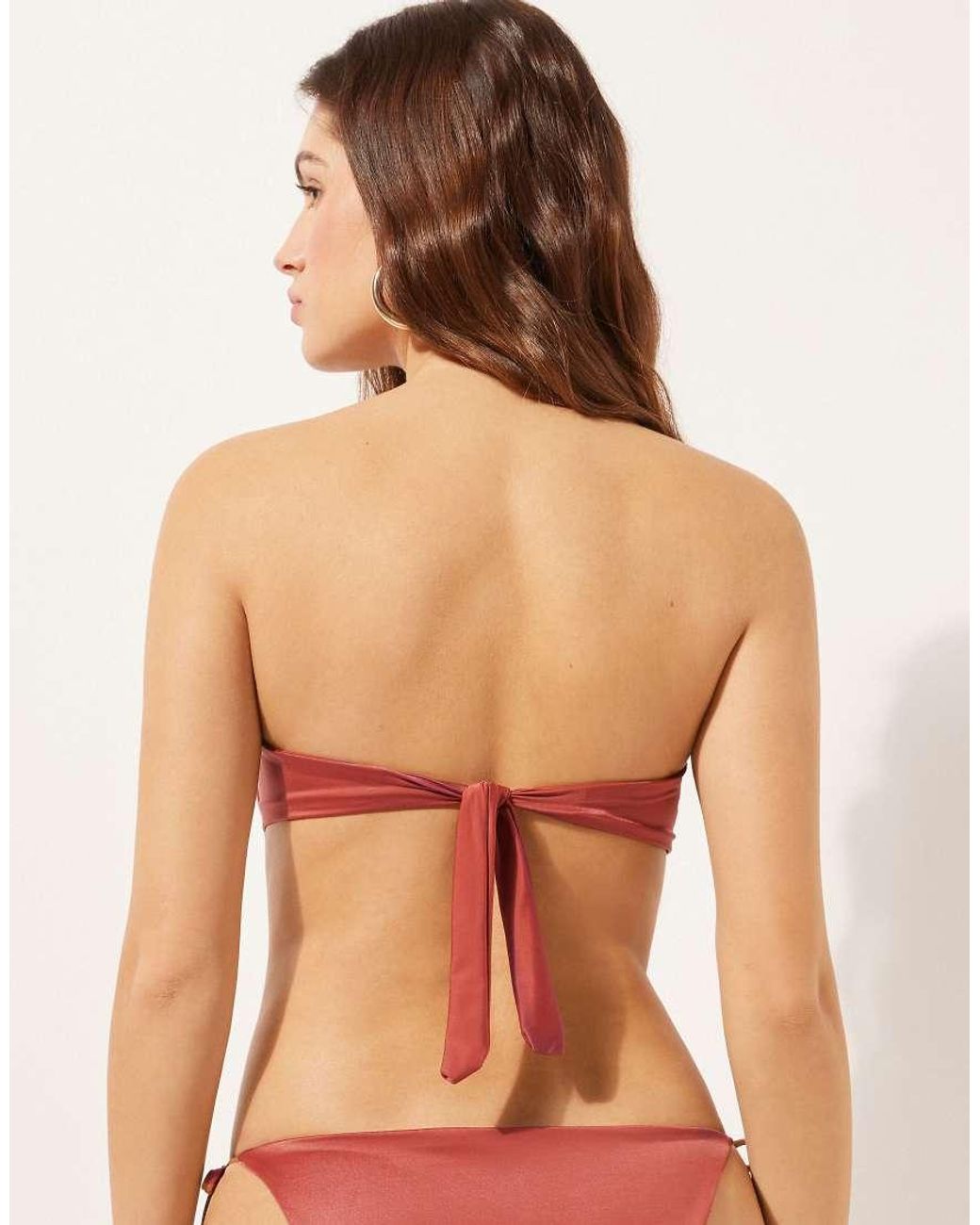 Calzedonia Red Calzendonia Bandeau Bikini Top Shiny Satin