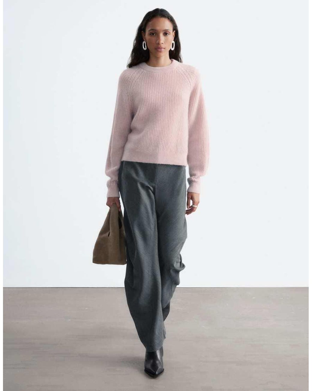 & Other Stories Pink Mohair Blend Jumper With Cable Detail