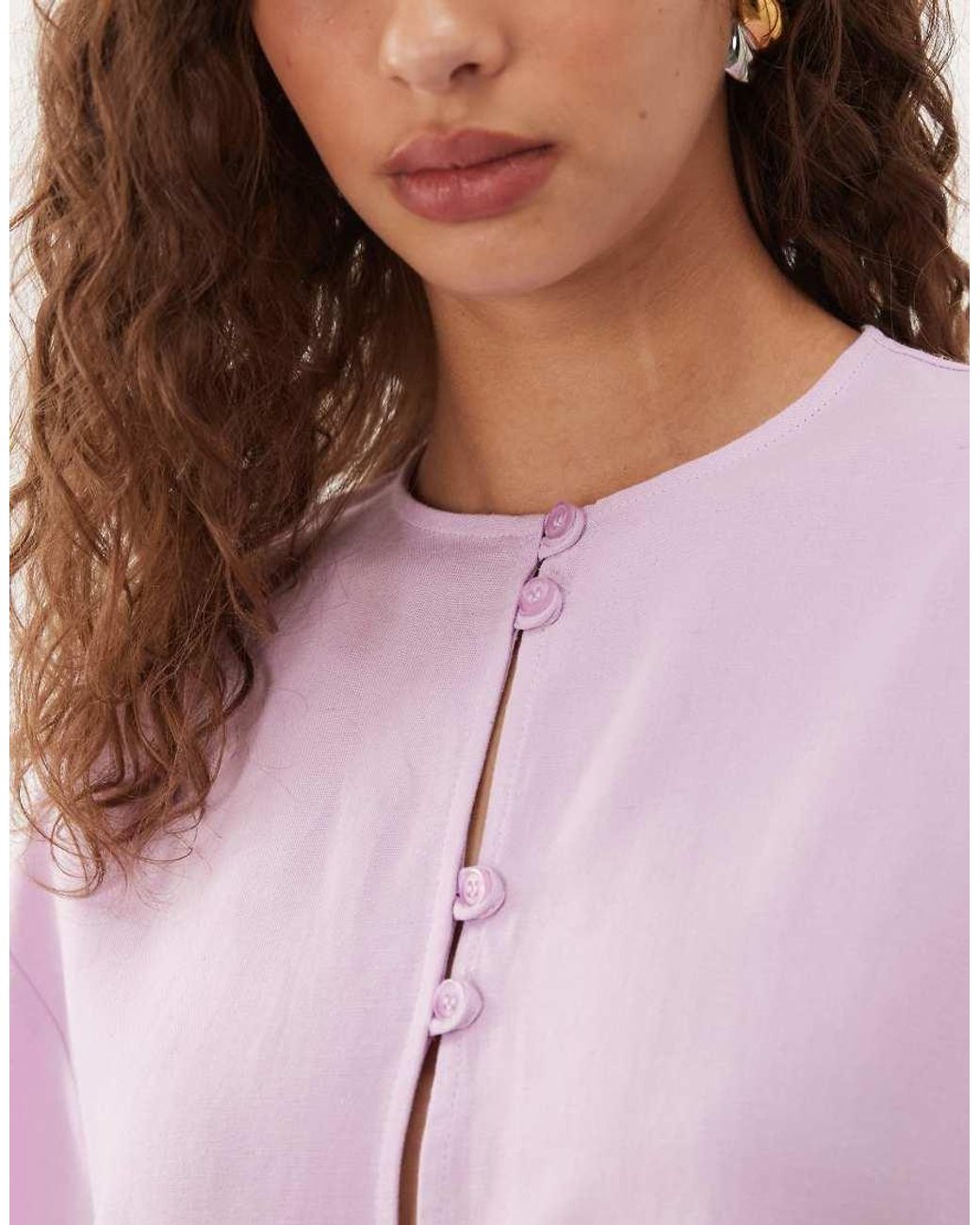 ASOS Pink Linen-look Mandarin-style Blouse