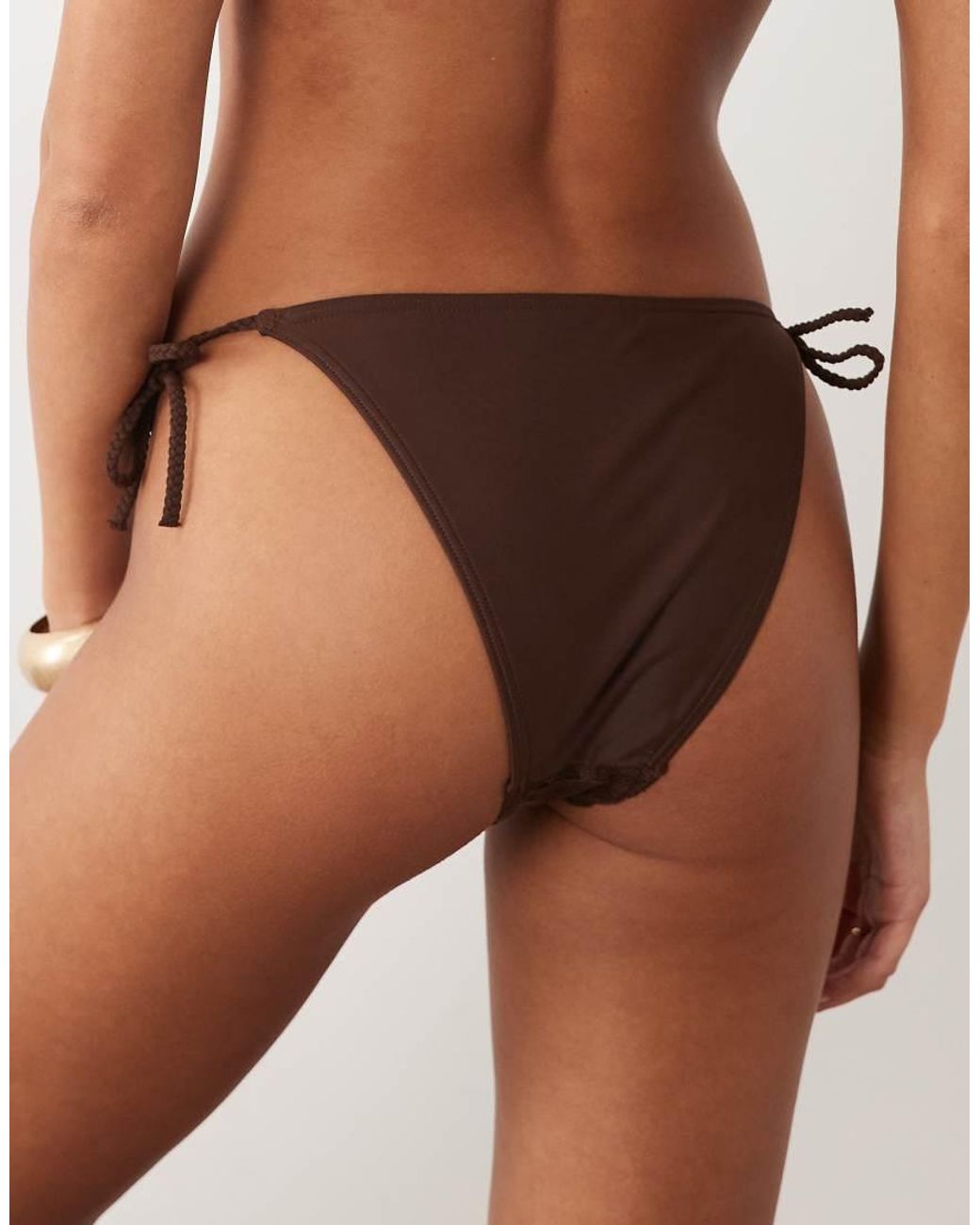 New Look Brown Shell Trim Crochet Bikini Bottoms