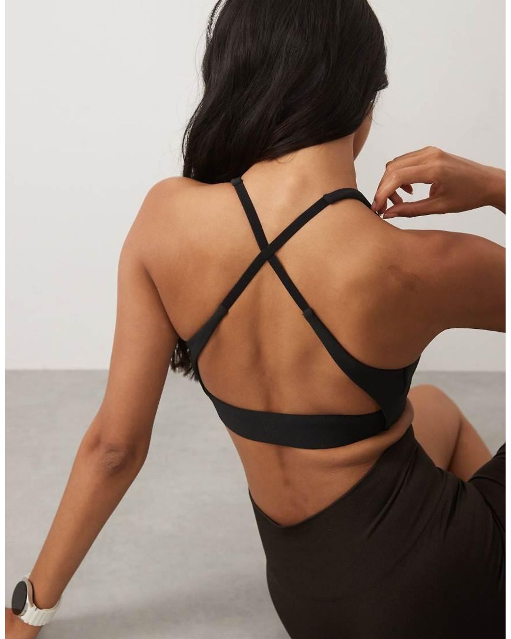 4505 Black Micro Rib Cross Back Medium Support Sports Bra