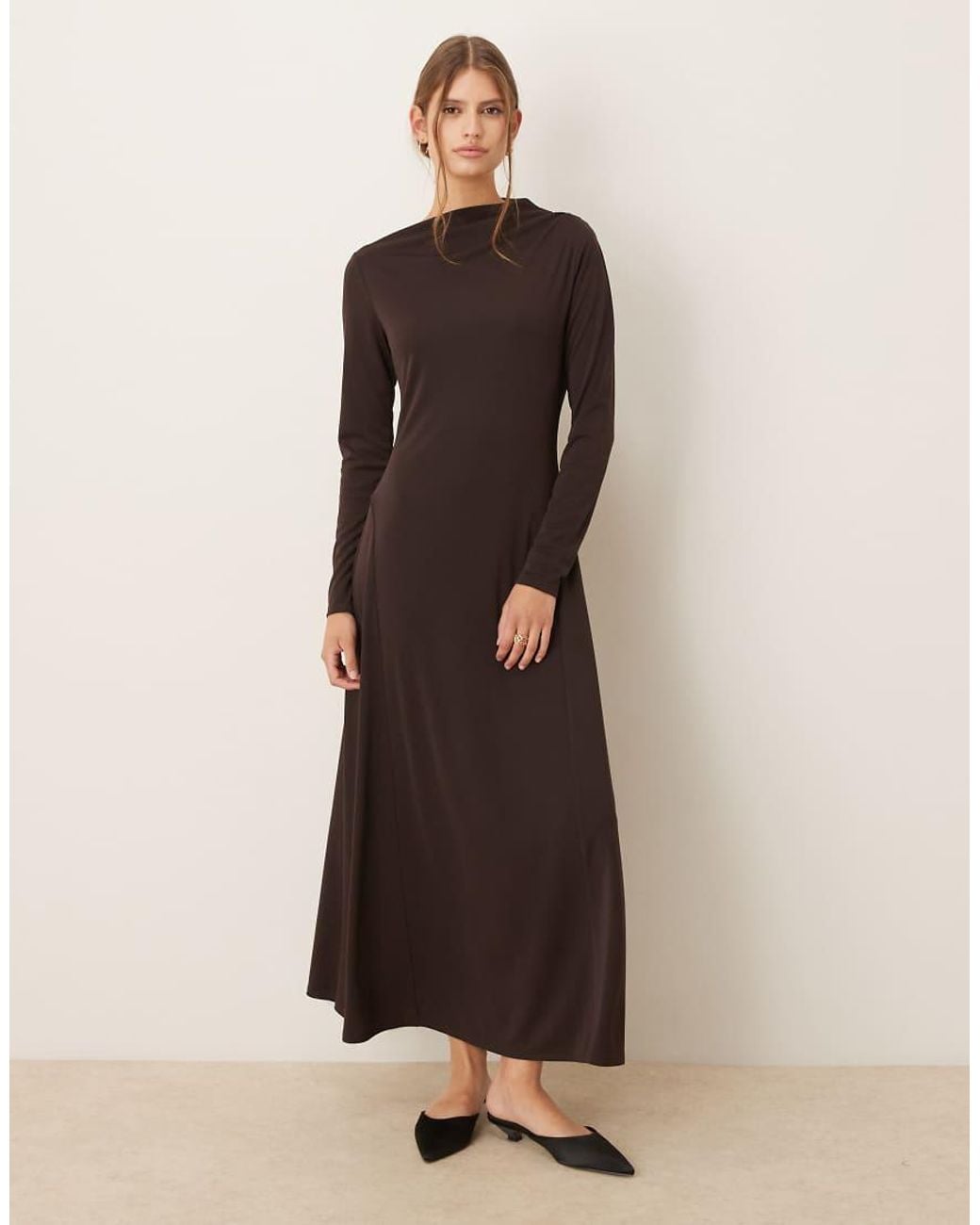 Mango Slash Neck Long Sleeve Maxi Dress in Natural | Lyst UK