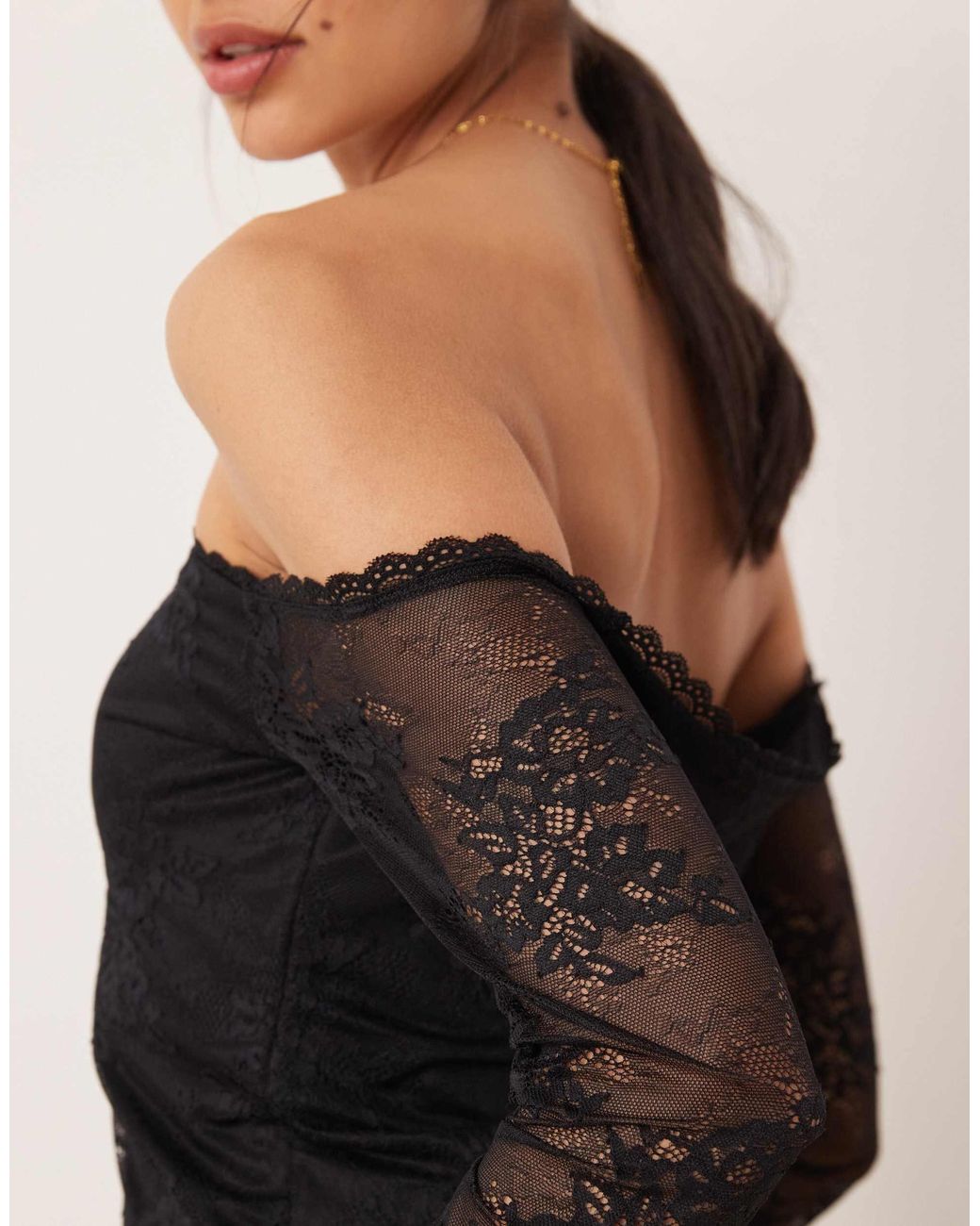 Abercrombie & Fitch Black – schulterfreies spitzenoberteil