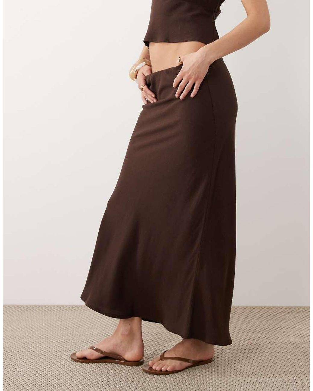 ASOS Brown Linen Blend Low Rise Maxi Skirt