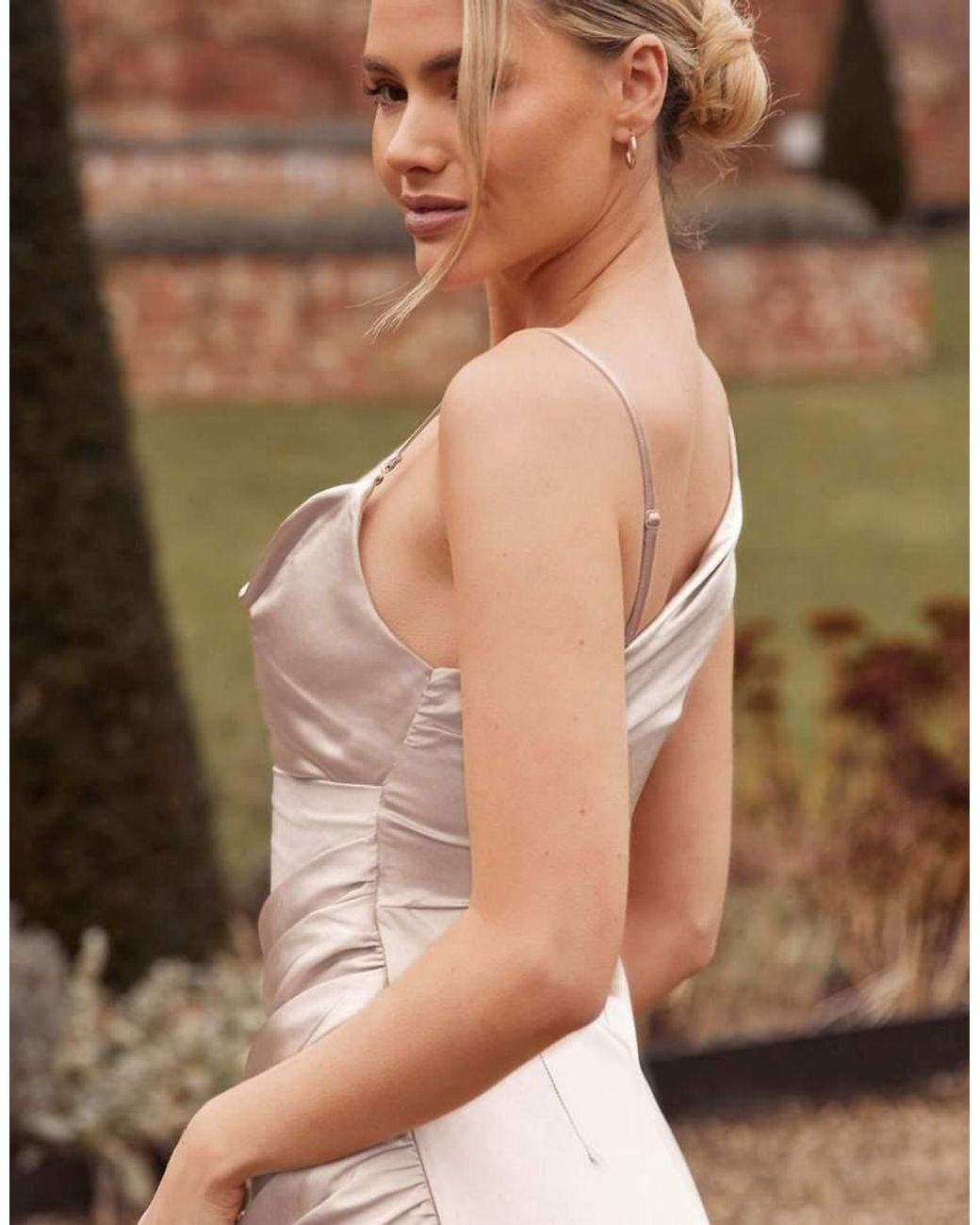 Six Stories Brown Cowl Asymmetrical Satin Bridesmaid Dress
