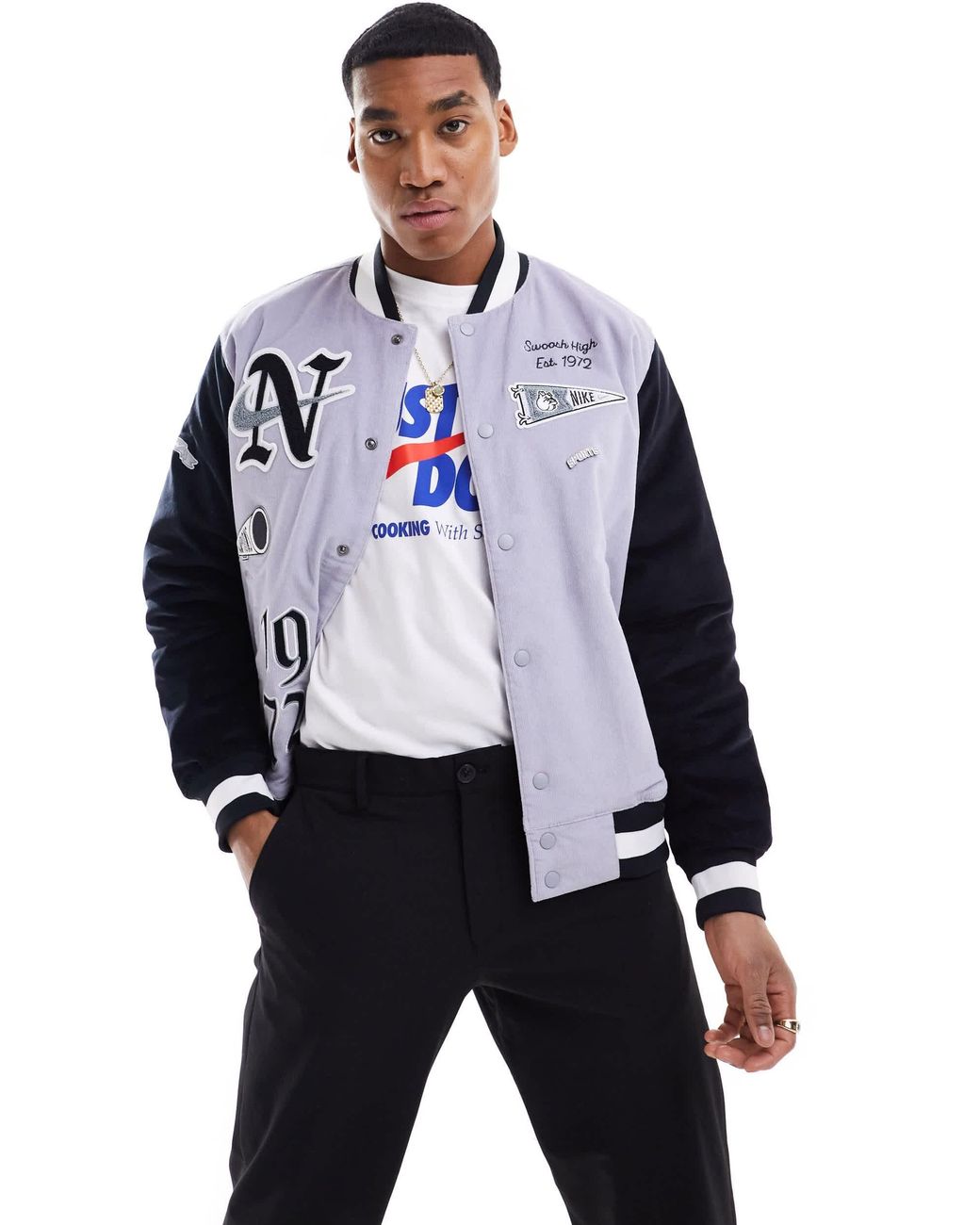 Nike Swoosh High Corduroy Bomber Jacket in Blue for Men | Lyst