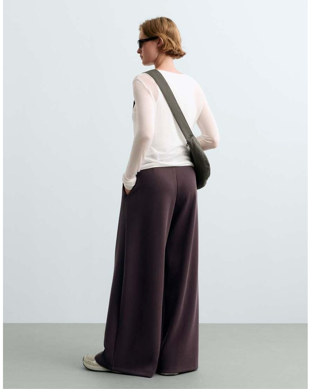 Oysho White Modal Piqué Wide-Leg Trousers